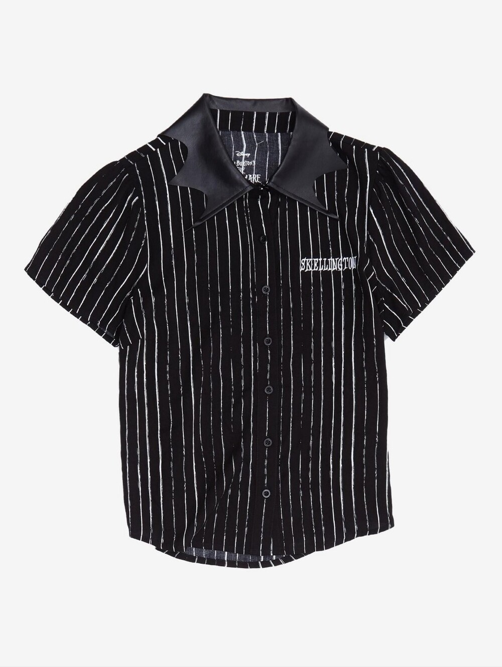 RARE Jack Skellinton Short-Sleeve Button-Down Shirt w/ Faux Bat Leather Collar